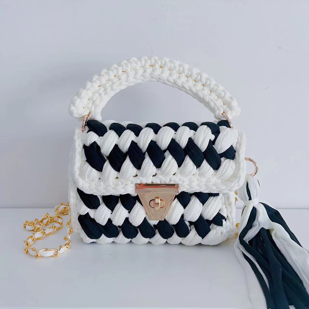 Black & White Designer Crochet Handbag – Handmade Statement Purse for Women