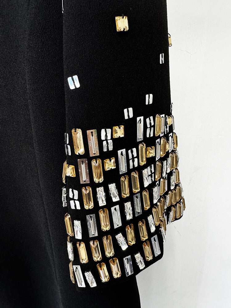 Luxury Black Cocktail Dress – Crystal Noir Embellished Sleeves