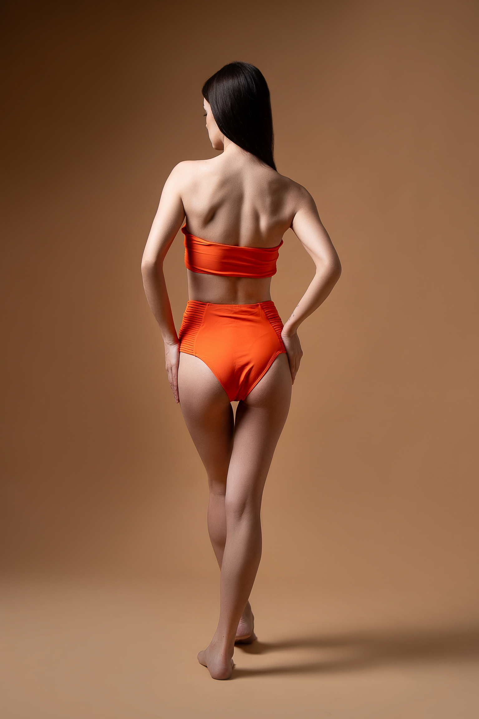 Orange Croptop High-Waisted Bikini Set – Strapless Two-Piece Swimsuit for Women | Summer Beachwear