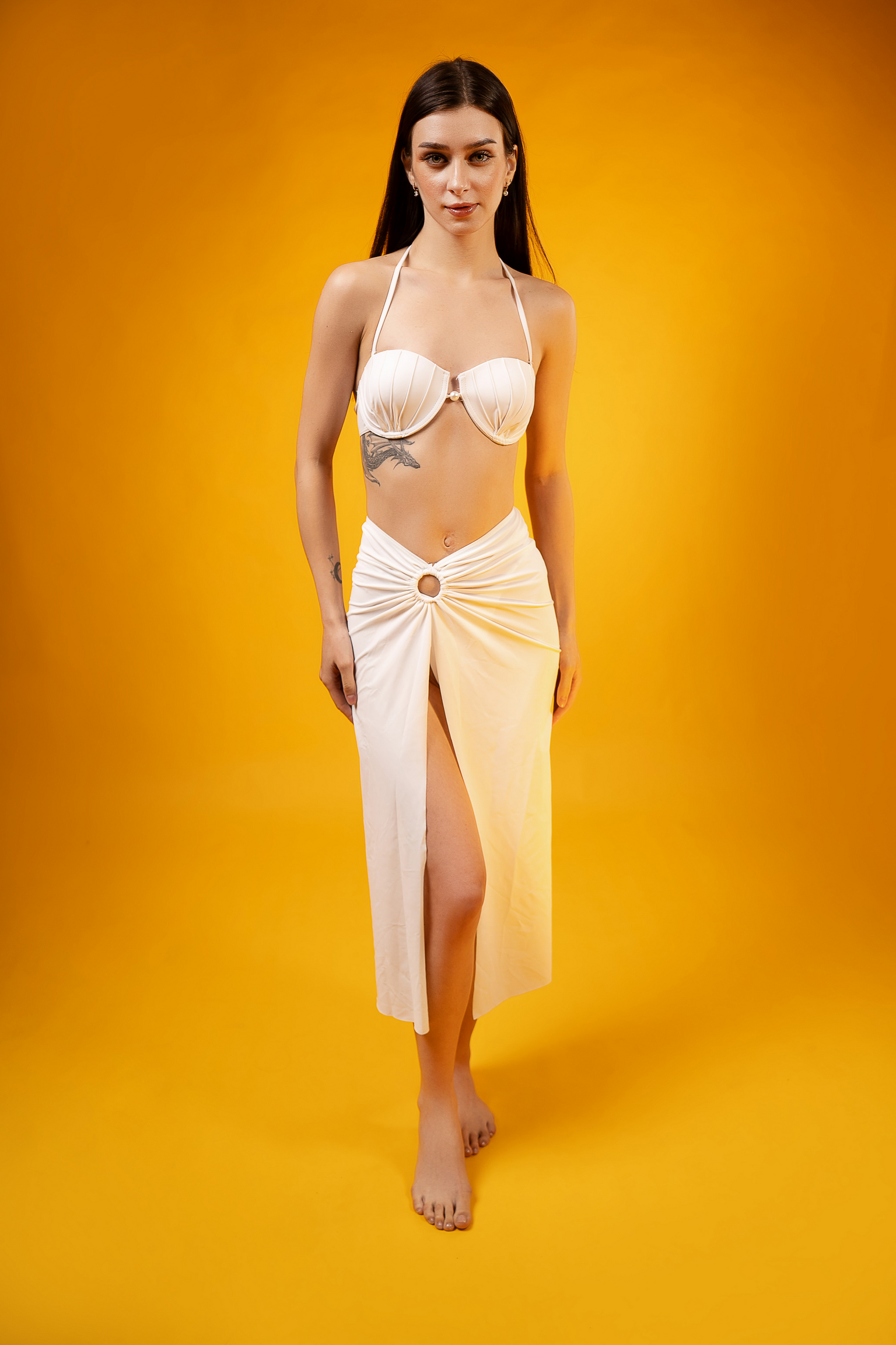 White Bikini Swimwear With Skirt