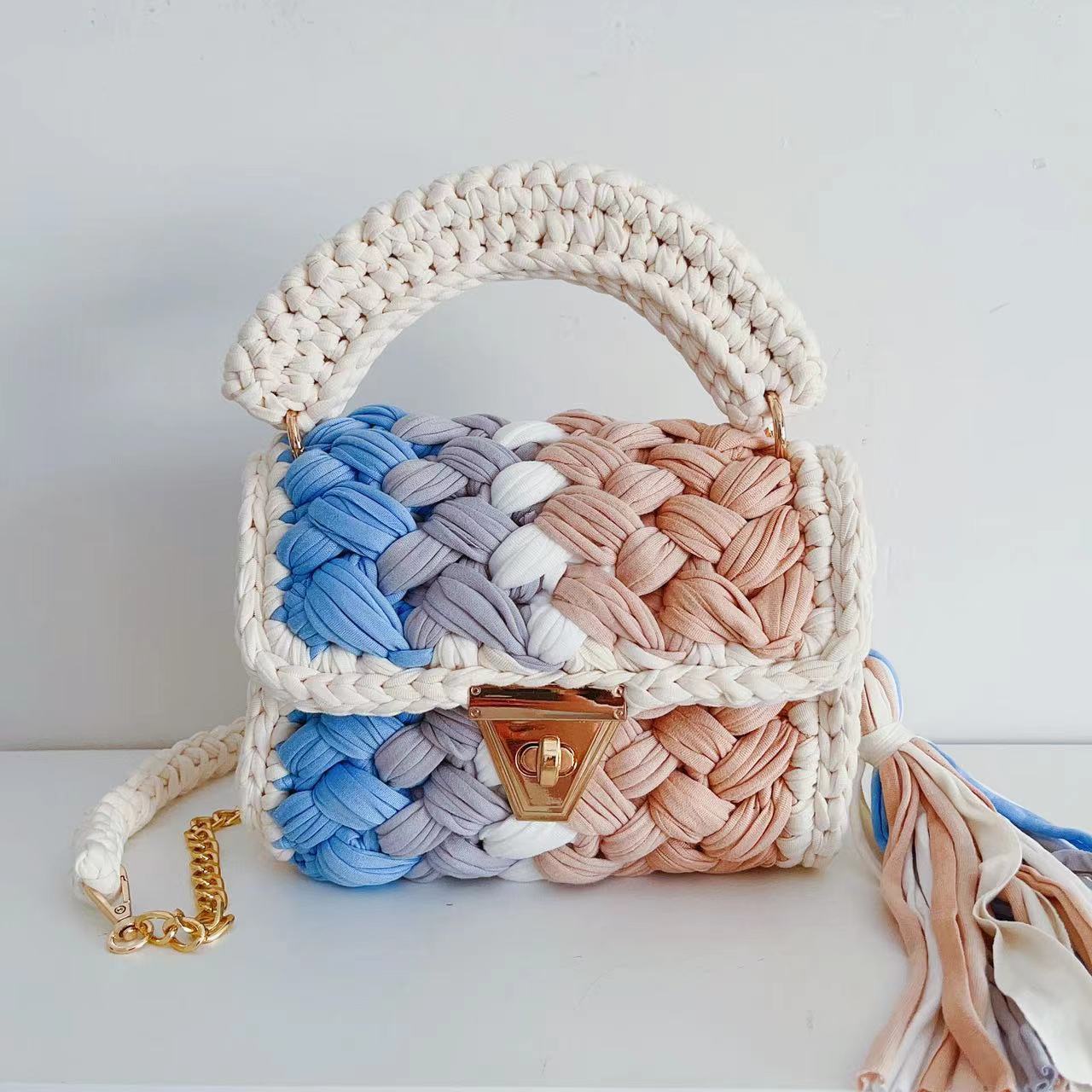 Handmade Designer Crochet Bag – Lightweight Multicolor Purse with Chain Strap