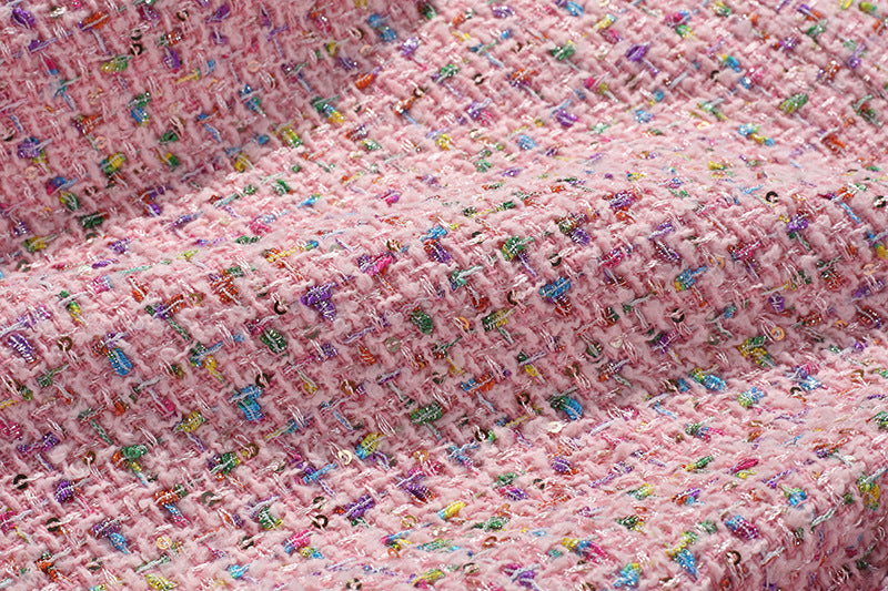 Pink Whimsy Designer Dress – Spaghetti Straps Midi in Textured Tweed