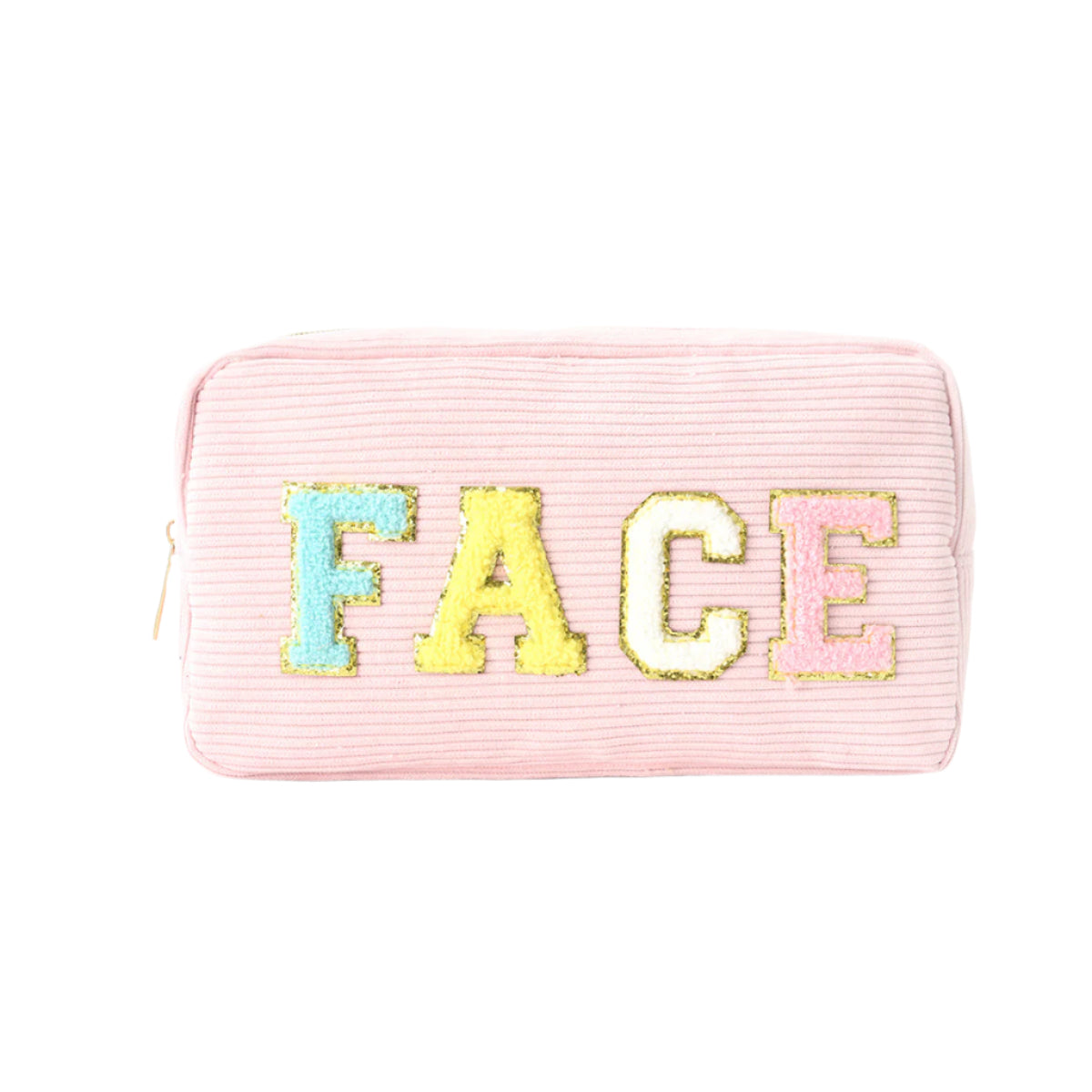 Compact Travel Cosmetic Bag – Embroidered FACE Makeup Organizer Pouch for Women