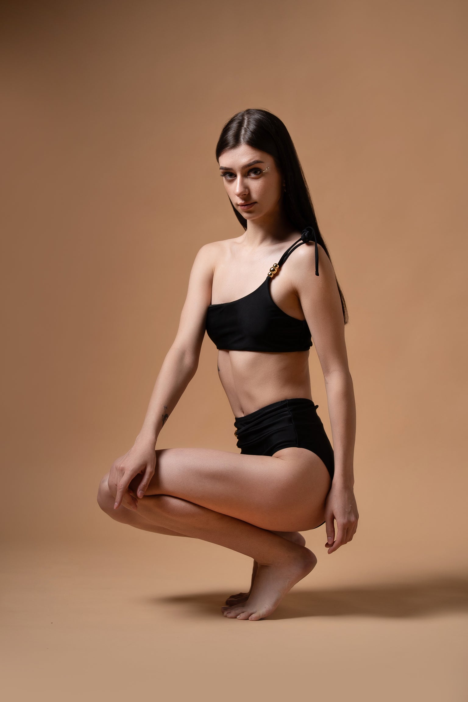Black One-Shoulder Bikini Swim Set – High Waist Cutout Two-Piece for Women