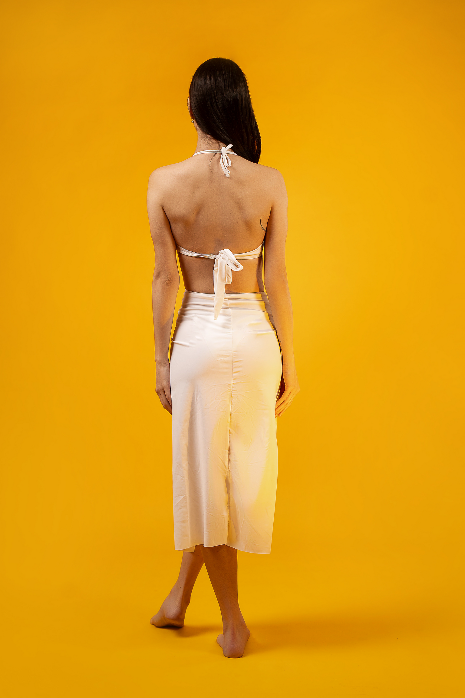 White Bikini Swimwear With Skirt